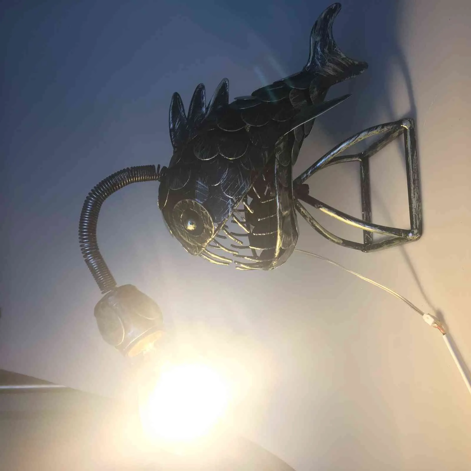 Lampe de table rétro pêcheur à tête flexible, lanterne artistique Myctophidae 211101