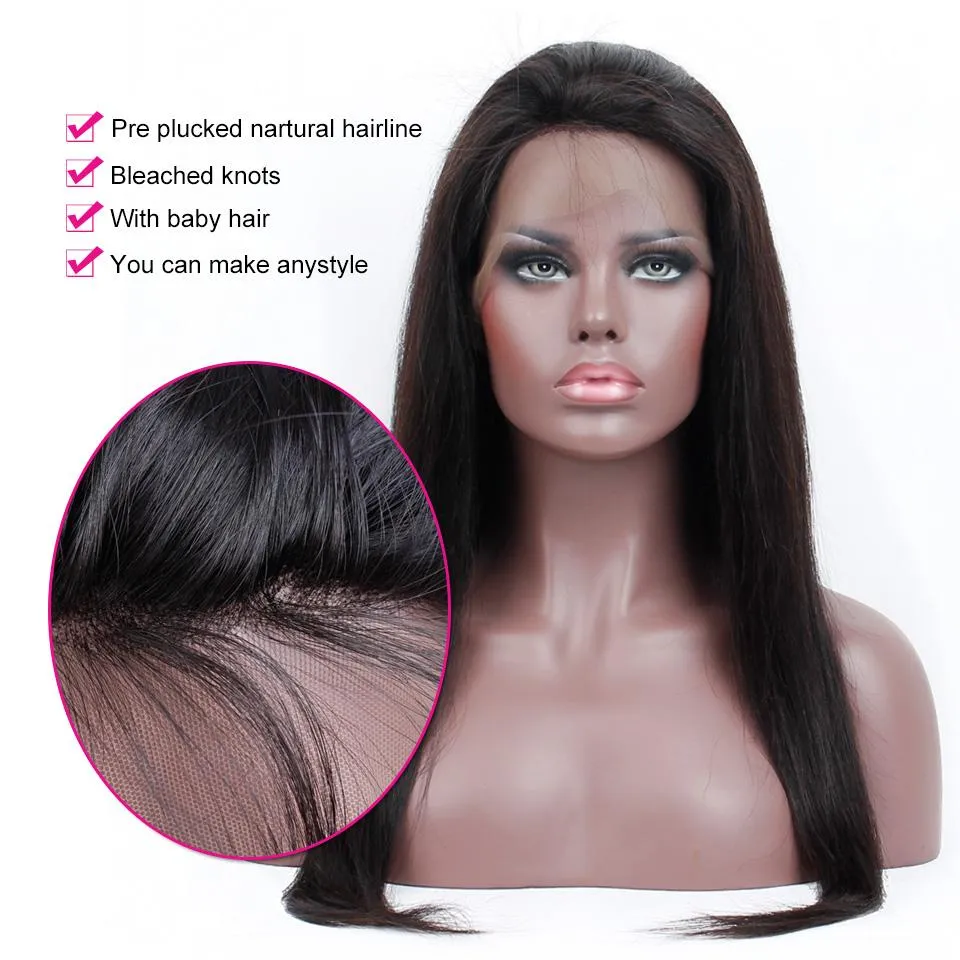 26inch Full Lace Frontal Human Hair Wigs Peruvian Straight Hair Natural Color Pre Plucked Lace Front Wigs with Baby Hair Good Qual7654104
