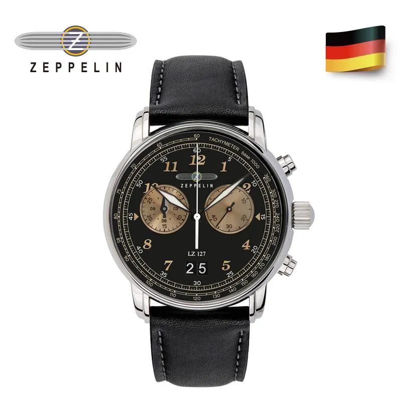 Bilek saatleri Zeppelin İthal Su Geçirmez Deri Kemer İşletme Gündelik Kuvars İki Göz Çok Fonksiyonlu Kronograf Montre Homme 3561