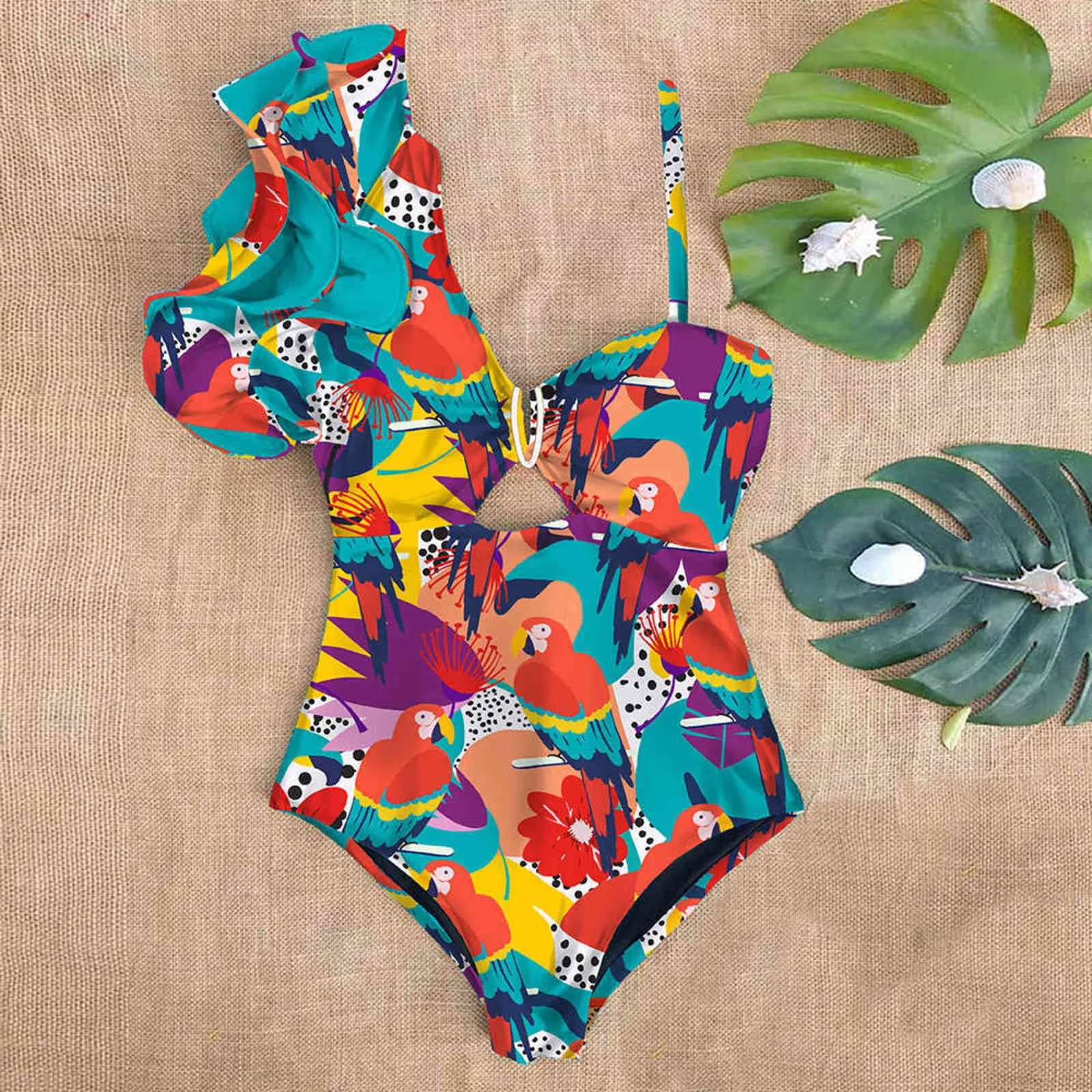 Sexy une épaule à volants une pièce maillot de bain imprimé maillot de bain floral femmes maillot de bain maillot de bain Beachwear4771845