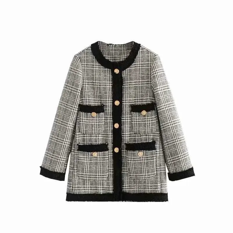 ZA Women Plaid Straight Jackets Fashion Office Ladies Loose Coats Female Autumn Vintage Keep Warm Coat XITIMEAO 210602