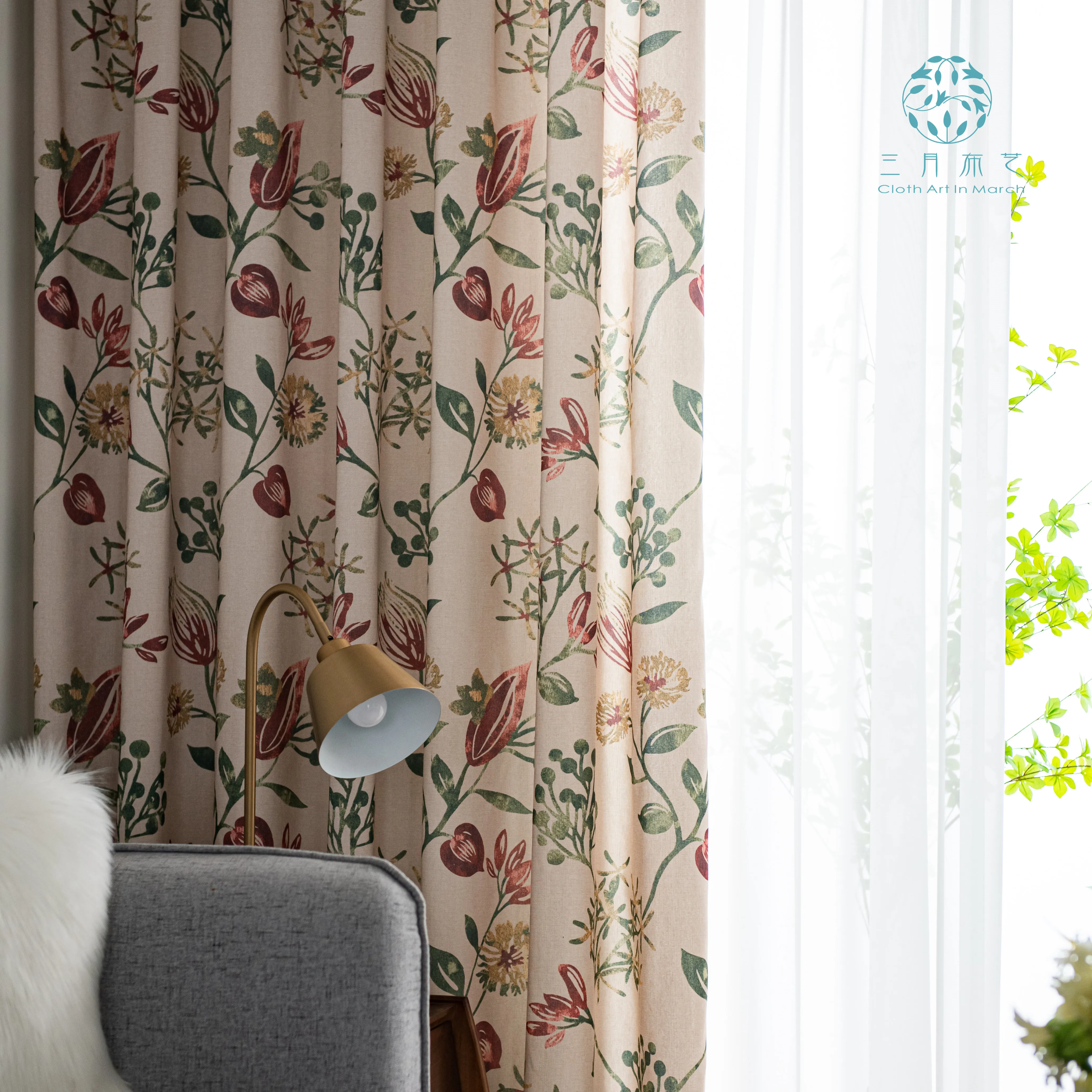 Cortinas americanas rústicas para decoração de casa, padrão de pássaros, tratamentos de janela, cortinas impressas para quarto, painéis de cortina única a312251j