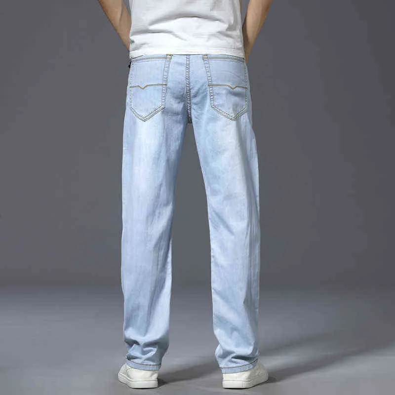 Summer Business Casual Light Blue Jeans Comodi e morbidi Pantaloni dritti da uomo in cotone elasticizzato di alta qualità 211108