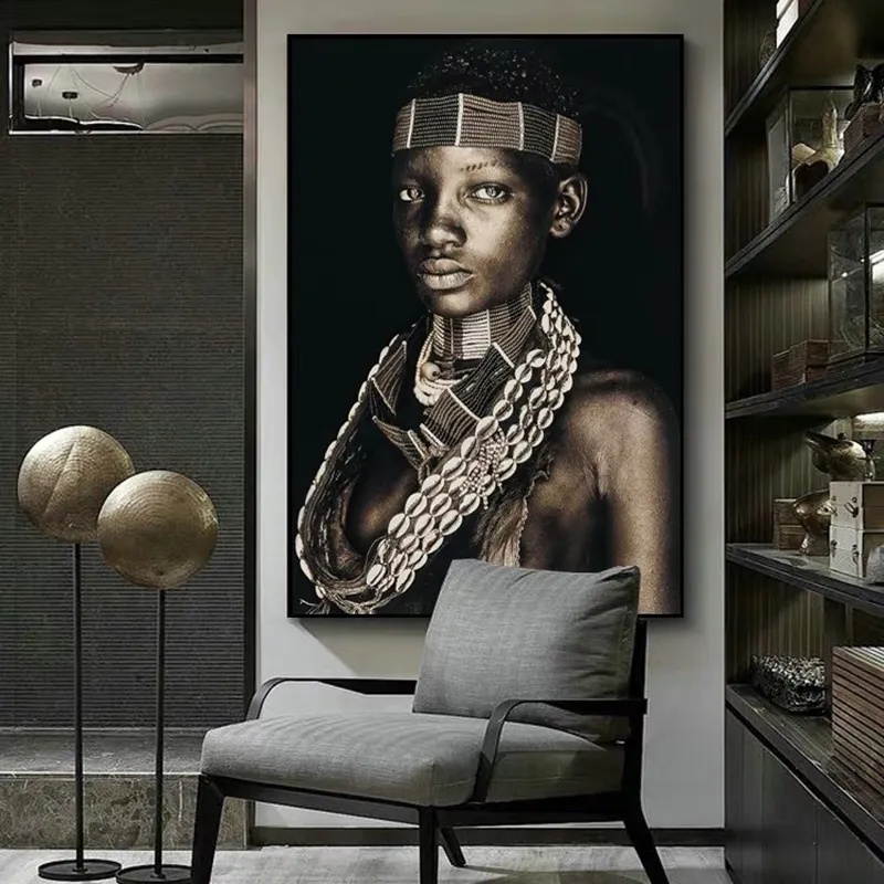 Moderne afrikanische Stammes-Schwarze Menschen Kunst Poster und Drucke Frau Leinwand Gemälde Wandkunst Bilder für Wohnzimmer Home Decor Cuad9952003