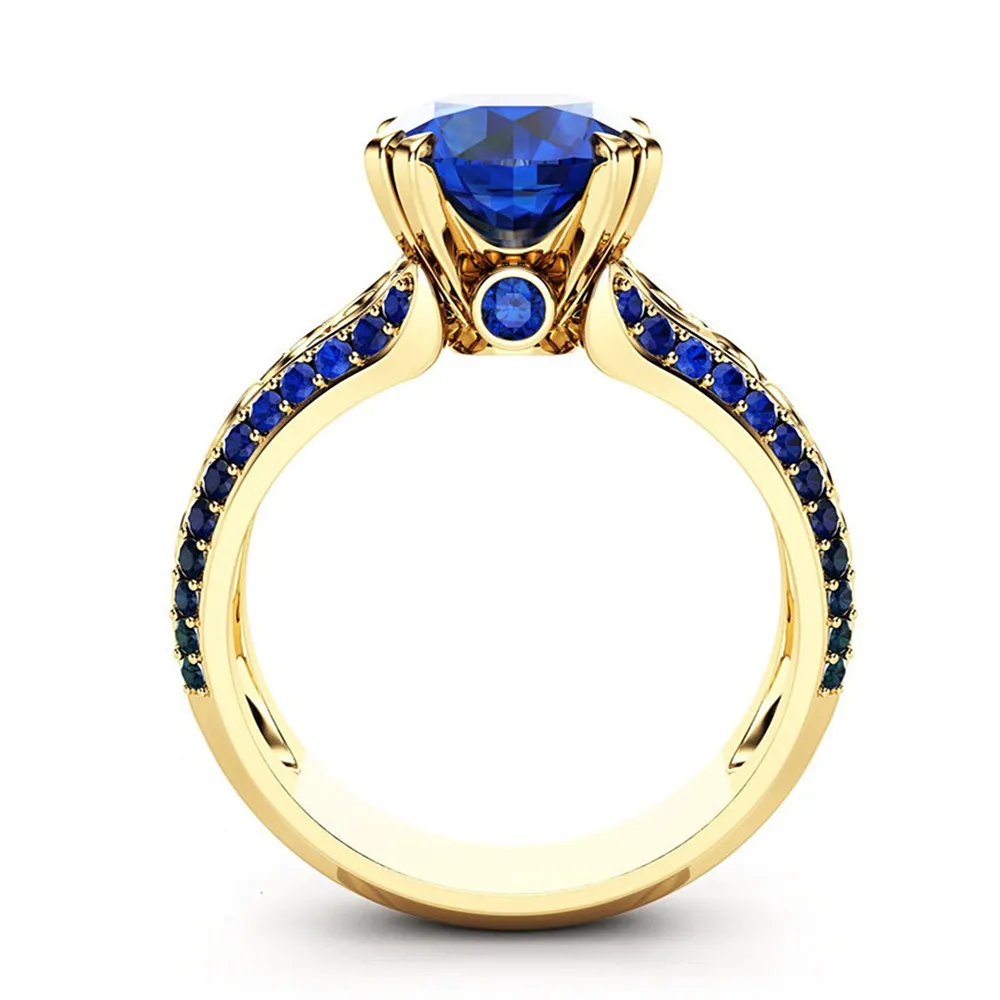 Vintage schnitzende blaue Kristall-Saphir-Rubin-Edelsteinringe für Frauen, Diamanten, 14-karätige Goldfarbe, Schmuck, Bijoux Bague, Geschenke