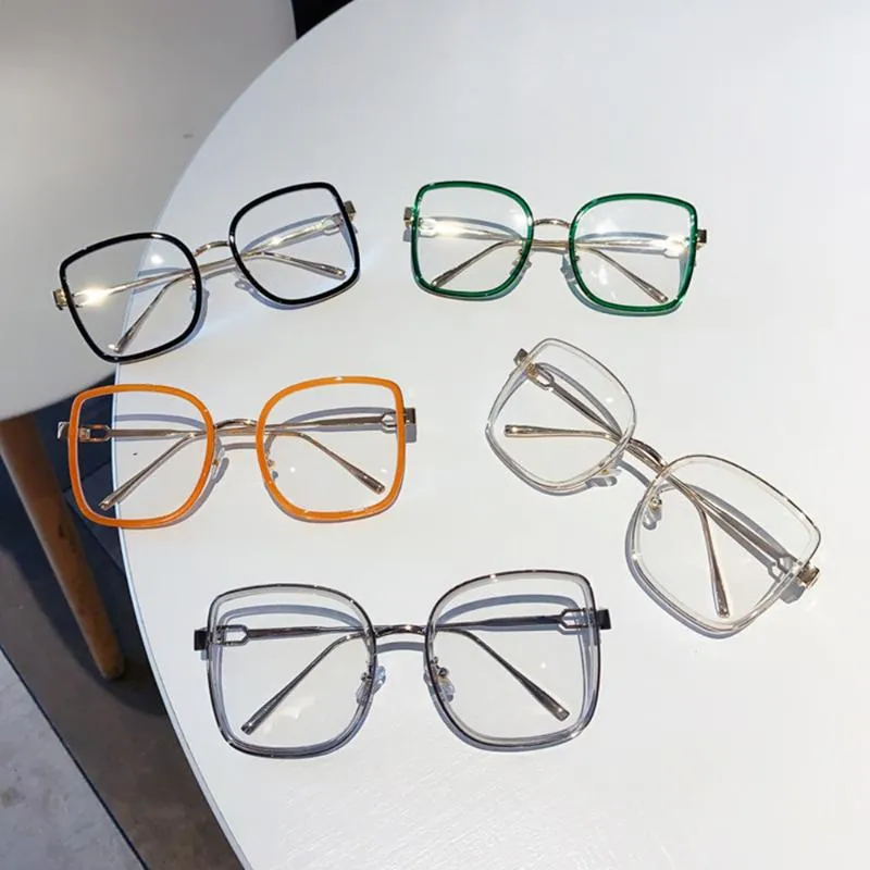 Fashion Sunglasses Frames Oversized Alloy Square Clear Glasses For Women Vintage Green Orange Big Eyeglasses Elegant Shades Black 268Q