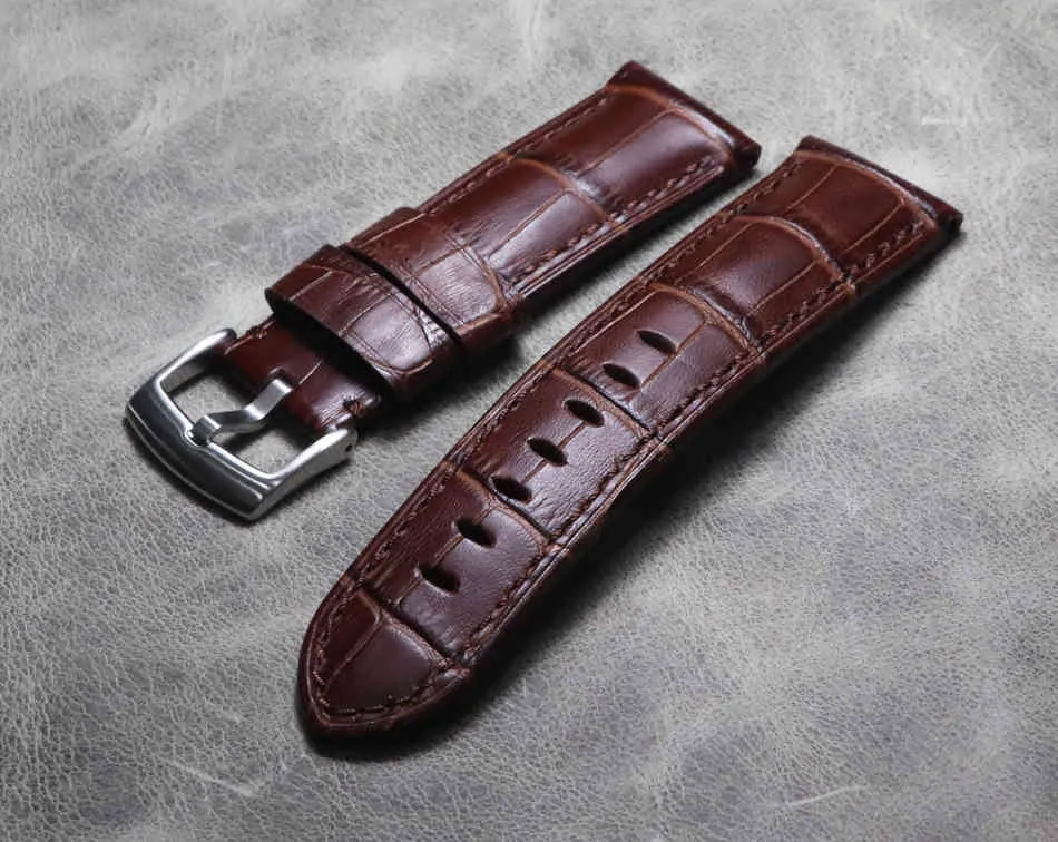 Bracelet en Crocodile fait à la main peau d'alligator en cuir véritable bande de haute qualité Bracelets de ceinture 24mm accessoires de montre hommes