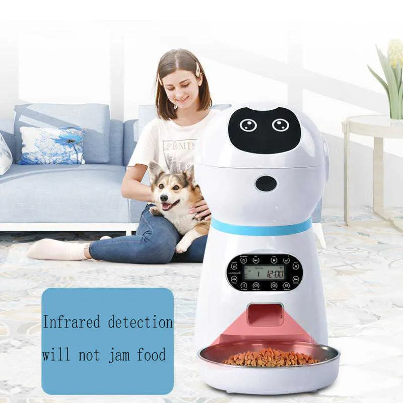 Automatic slow Pet Feeders With Voice Record Stainless Steel Dog Food Bowl LCD Screen Timer Dispenser 210615