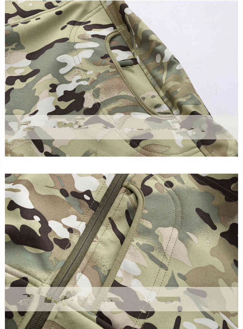 Camouflage Military Tactical Jacket Män Outdoor Softshell Sharkskin Vattentät Fleece Coat Windbreaker Jackor Army Hunt Kläder 211217