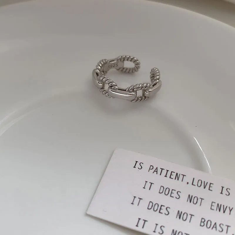 925 Sterling Silver proste ogniwo łańcucha w kształcie pierścienie dla kobiet regulowany pierścionek biżuteria akcesoria prezent S-R998