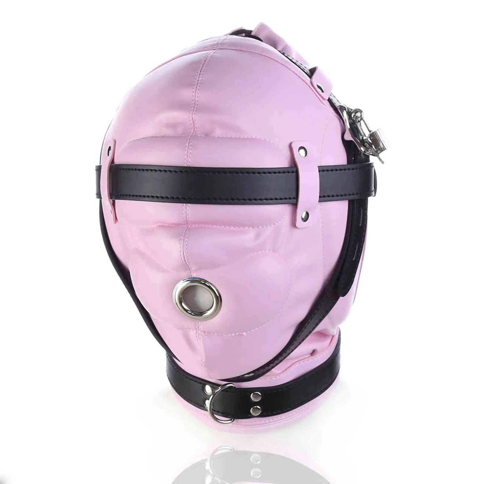 NXYSm bondage PU Leather Padded Hood Blindfold Lockable Head Harness Mask Open Mouth Sensory Deprivation BDSM Bondage Adult Slave Sex Toys 1126