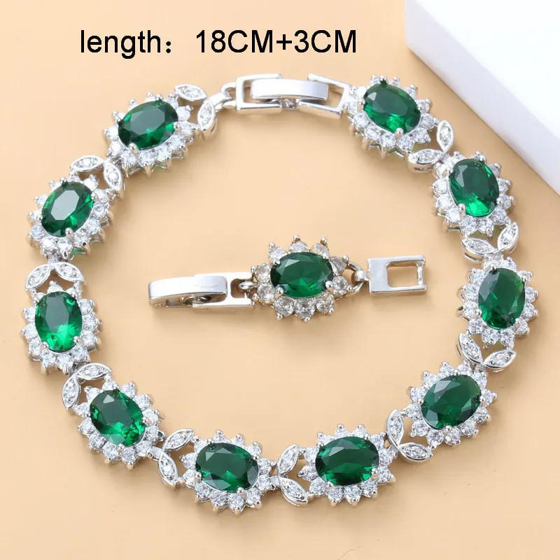 Ensembles de bijoux luxueux en argent 925 pour mariée de Dubaï, boucles d'oreilles en forme de tournesol, zircon cubique vert, collier, bracelet et bagues 220210239x