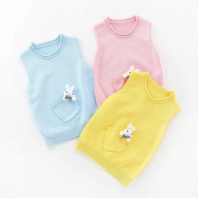 Children's Clothing Knitted Vest For Baby Girls Sweater Soft Cotton Sleeveless Pullover Toddler Cute Rabbit Spring Autumn Winter Y1024