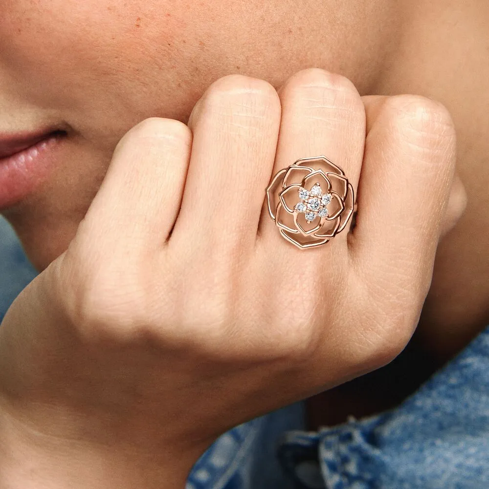 100% 925 Sterling Silver Rose Petals uttalande Ring för kvinnor Bröllopsförlovningsringar Fashion Jewelry206Z