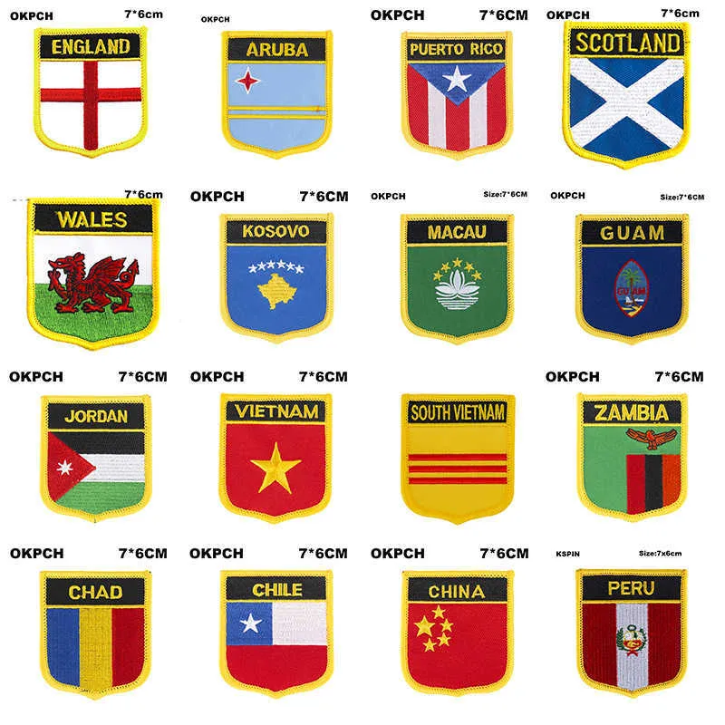 Schildvorm Vlag Patches Engeland Aruba Puerto Rico Schotland Blue Wales Kosovo Vietnam Zambia Chad China