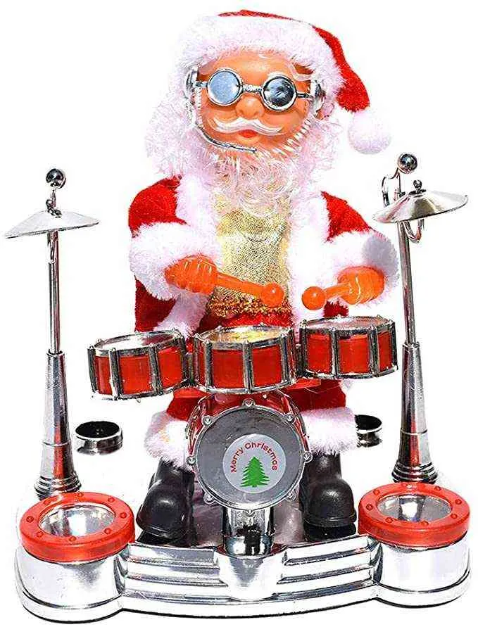 Танцующий поющий Санта-Клаус играет на барабане Рождественская кукла Музыкальная движущаяся фигурка Украшение на батарейках G0911249o