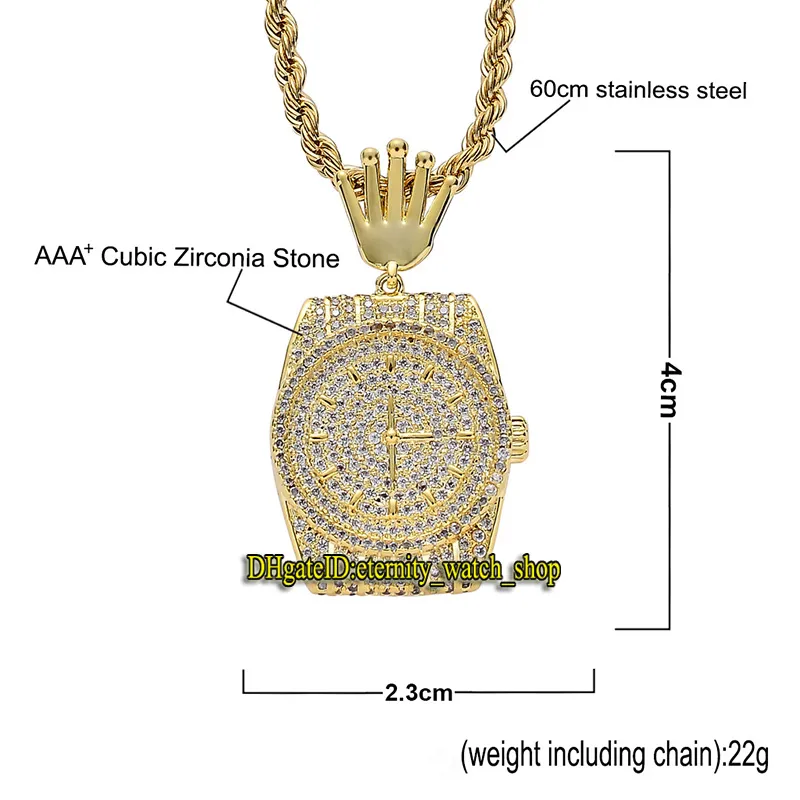 eternità personalità hip-hop europea e americana CZ ciondolo quadrante con diamanti Iced Out orologio pendente orologio collana da uomo gioielli hip-hop