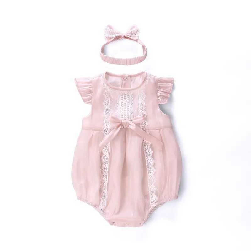 Vlinder Baby Clothes Girl Pagliaccetti Body nato a righe in cotone a maniche corte Body neonato 2 pezzi Set 210816