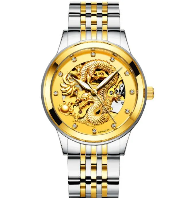 Mohdne H666 Брендовые мужские часы с автоматическим механизмом, большая золотая пластина с драконом, водонепроницаемые325d