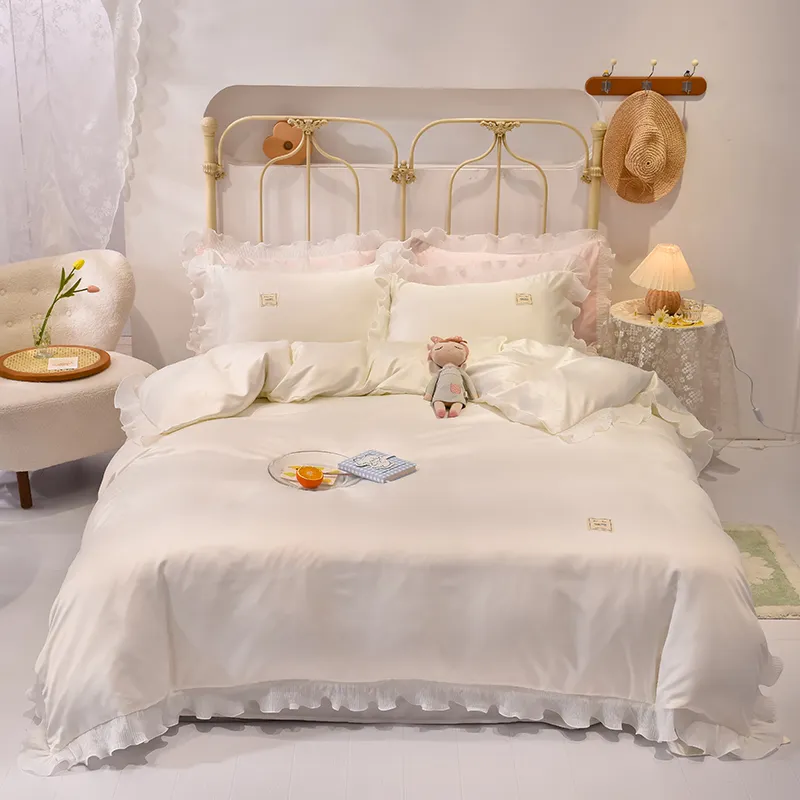 Simples cetim laço sólido colorido conjunto de cama nórdico capa de edredão rainha king 220x240 roupa de cama folha de linho conjunto de quilt