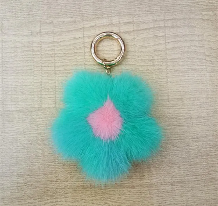 Luxury Chain For Women Charm Bag Holder Pendant 100% Real Mink Fur Sunflower Keyrings Car Ornaments Accessories Keychains