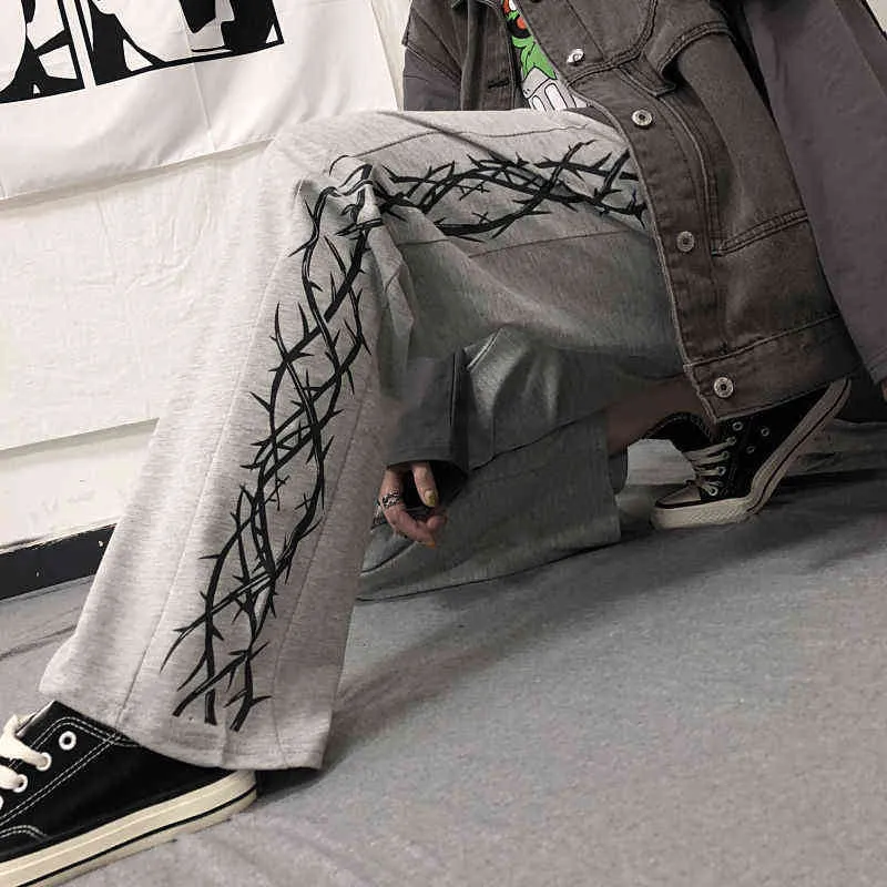 HOUZHOU Pantaloni Donna Stampato Allentato Unisex Coppie Pantaloni Harajuku Streetwear Hip Hop Vintage Moda Coreana Gamba Larga 211115