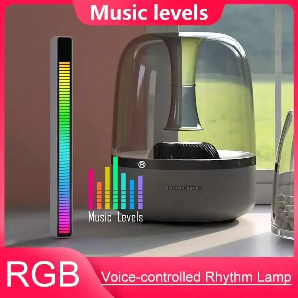 Pickup ad attivazione vocale RGB Luce feste ritmiche Creativo colorato Controllo del suono Ambiente con indicatore del livello musicale a 32 bit Car Deskto198l