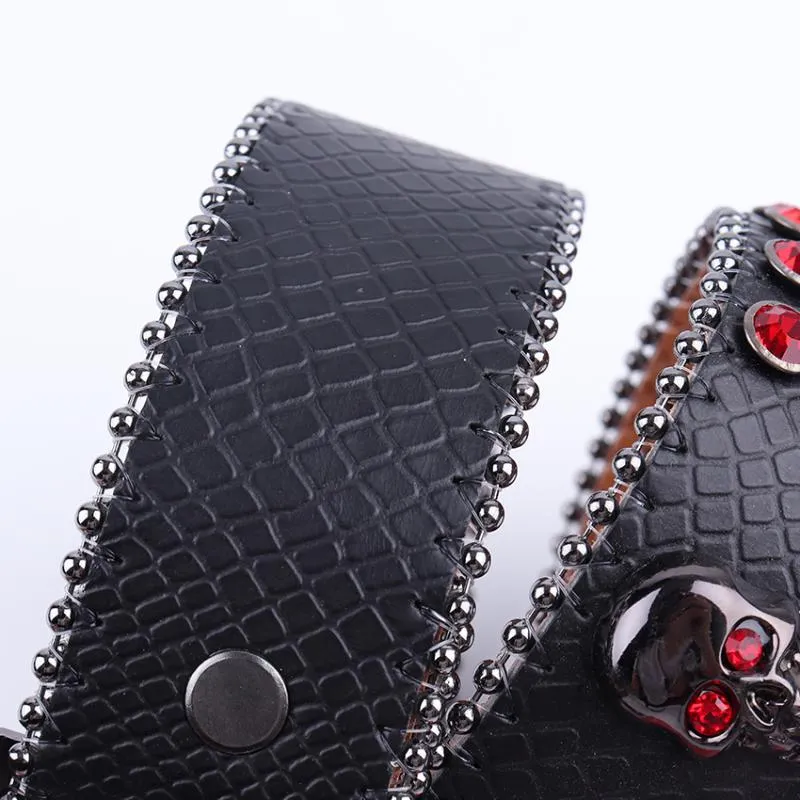 Ceintures Red Femmes Skull Rimestone Cowgirl Belt Male Cowboy Crystal Pin Boucle Luxury Designer Y2K