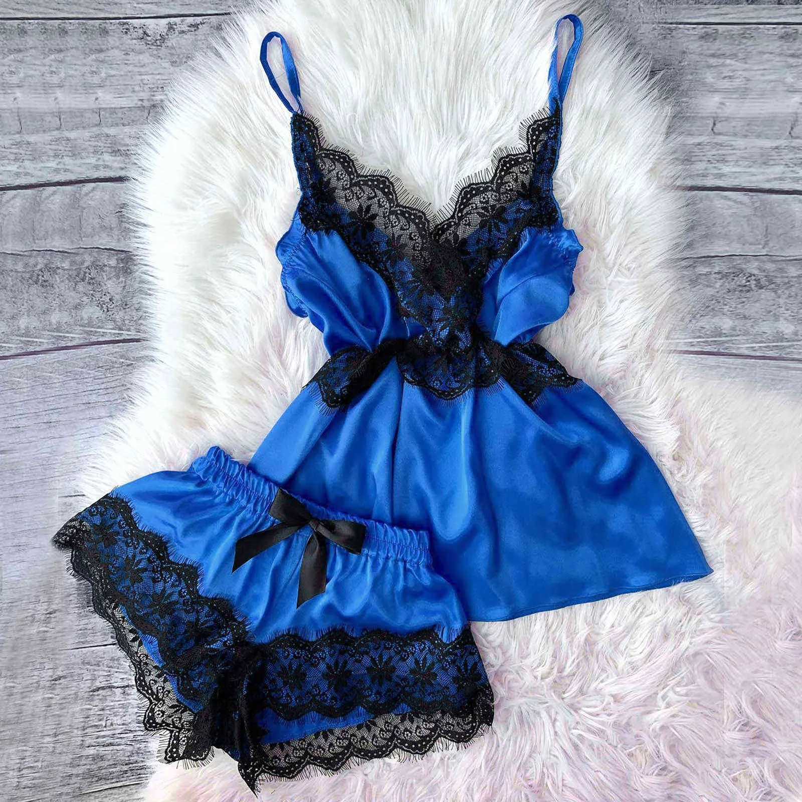 Pyjamas Set Lace Sleepwear Women Sexy Nighty Ladies Exquisite Lingerie Tops Shorts Sets Babydoll Pajamas Nightwear Homewear Q0706