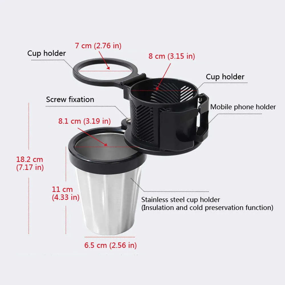 3 in 1ステンレス鋼のカップホルダーの3つのマウントの飲み物コーヒーのための3つのマウント、電話ホルダーのベント固定ラックオーガナイザーに変更することができます