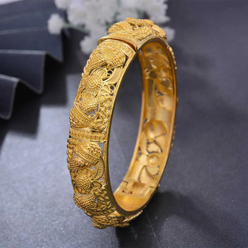 Top Quality Dubai Bangles Gold Color For Women Vintage Bride Wedding Bracelet Africa Arab Jewelry 210918