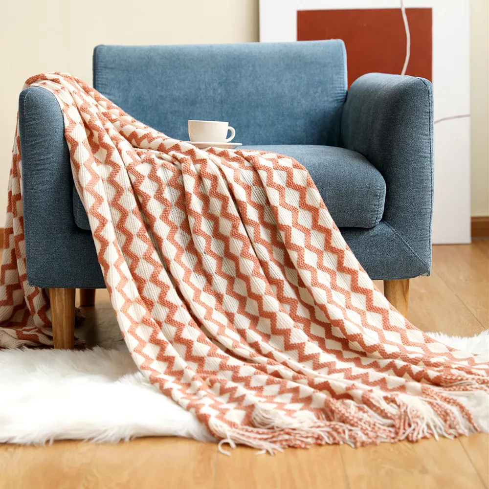 Four Seasons Strikkad Sofa Blanket Sänghandduk Tassel Sommarkontor Luftkonditionering Lunchpaus Nap Blanketter