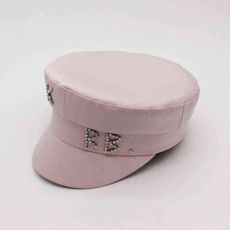 Satin Diamond Letter Sboy Cap Flat Militray Verstellbare Baskenmütze Hüte Gorras Gorra Mujer 2112271001217
