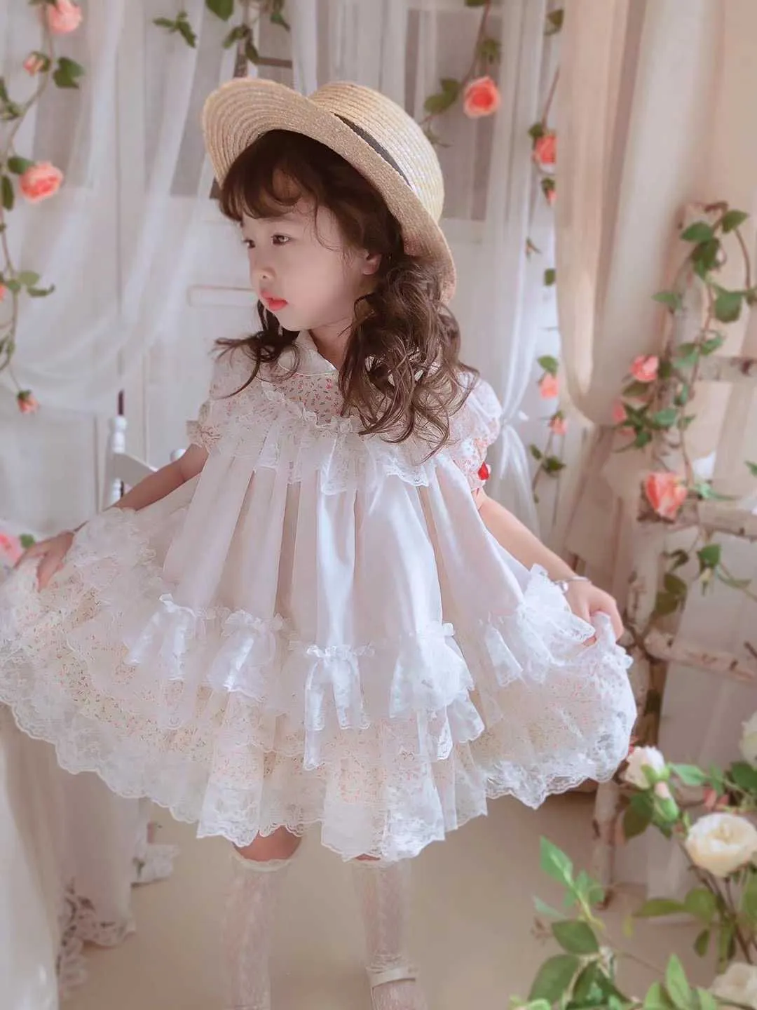 Bébé Fille D'été Floral Dentelle Vintage Espagnol Lolita Princesse Robe De Bal Robe pour Fille Anniversaire Pâques Fête Causal Robe Q0716