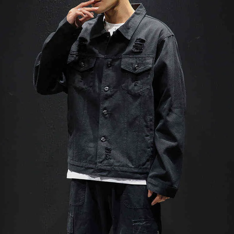 Nowe Kurtki Dżnowy Mężczyźni Jeans Kurtki Slim Fit Bomber Jacket Cotton Men's Jean Kurtka Hip Hop Hole Coats Fashion Streetwear 5XL Y1122