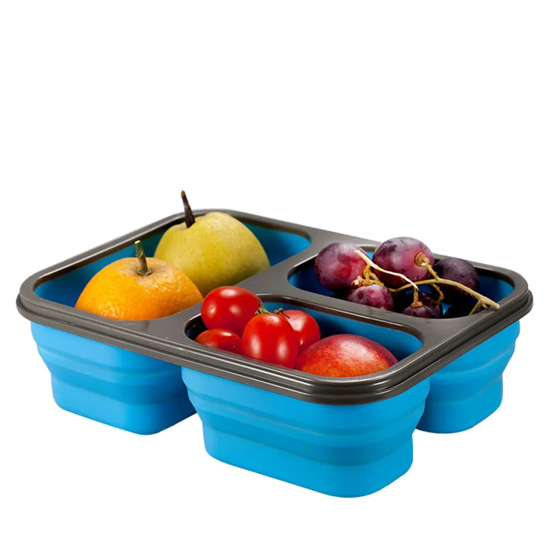 Sealing silicone folding points three frames lunchbox student lunch boxes portable microwave heating lunch boxes 201015