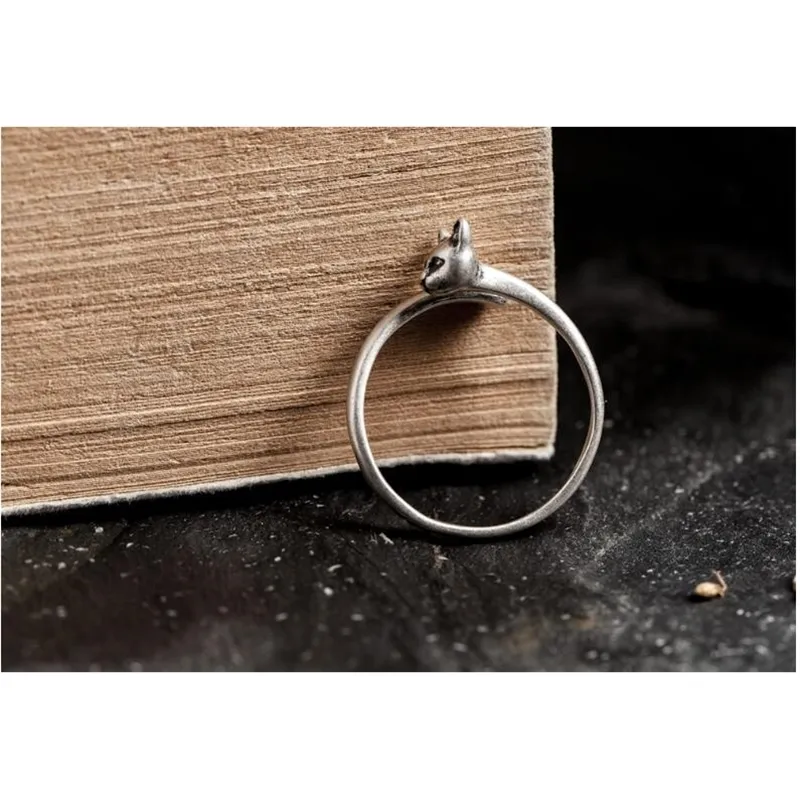 Di alta qualità 100% 925 Sterling Silver Lovely Cute Open Size Cat Ring Anelli di barretta regolabili le donne 2021 Gioielli animali