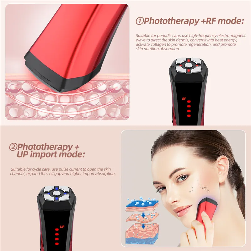 6 em 1 EMS Facial Lifting RF PhotoEjuvenescenation Dispositivos Anti Rugas Face Apertando LED Beleza Skin Care Tool Massager