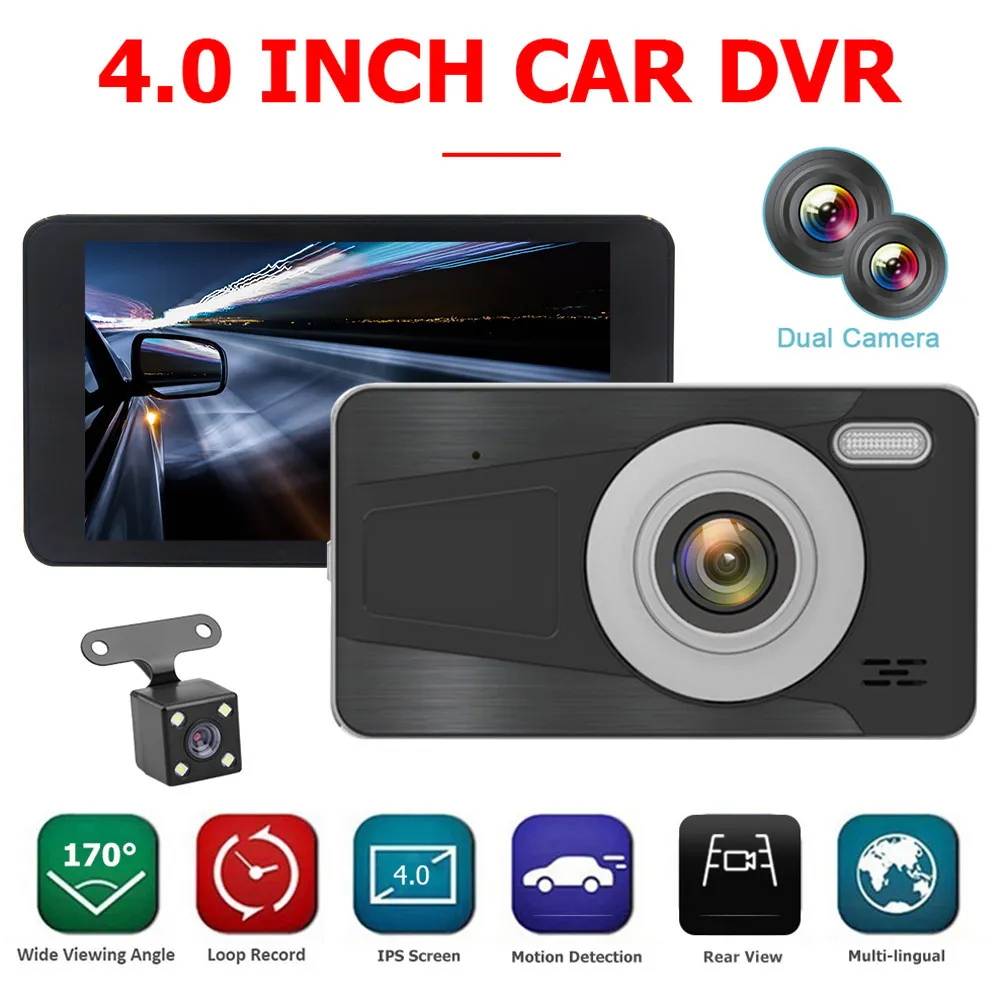 Dash Cam Car DVR 4-дюймовая камера Full HD 1080P привод видео рекордер регистратор автоматической приборной панели двойной DASHCAM DVRS BOX