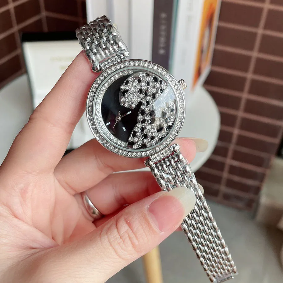 Fashion Brand Watches Women Girl Colorful Crystal Leopard Style Steel Metal Band Beautiful Wrist Watch C633057378