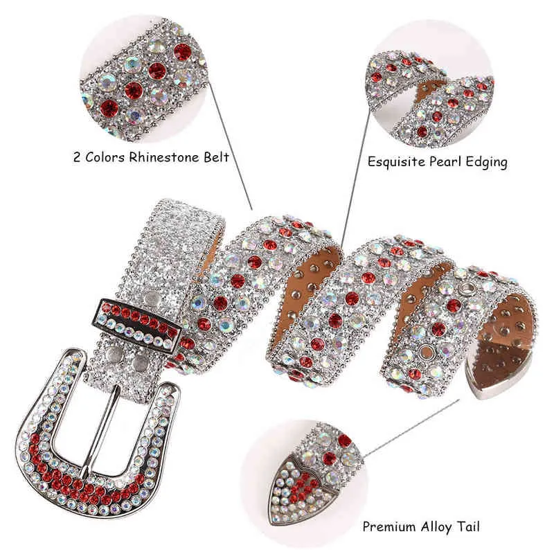 Röd diamant bling pu läder bälten lyx kristall midja designer kvinnor band västra cowboy rhinestone studded bälte cinturones aa220312