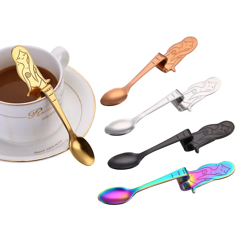 Il cucchiaio creativo a forma di sirena in acciaio inossidabile 304 può appendere una tazza di caffè, un cucchiaio di marmellata di colore, un cucchiaio mescolare GC50