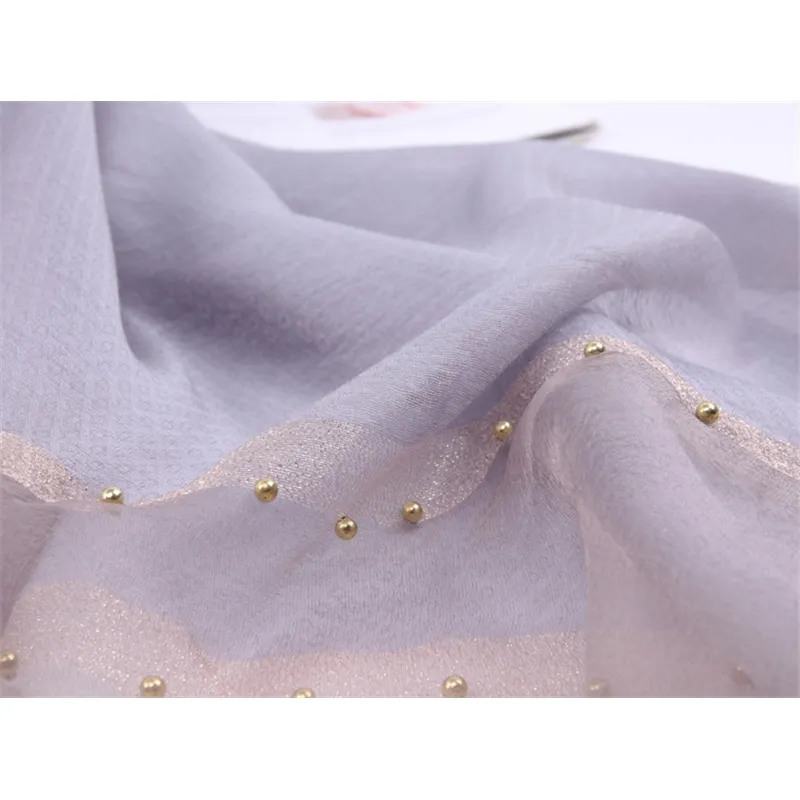 Bufanda ondulada de filigrana de seda con hiyab de muselina con perlas auténticas, toalla para aire acondicionado, moda Primavera, verano y otoño, 2020