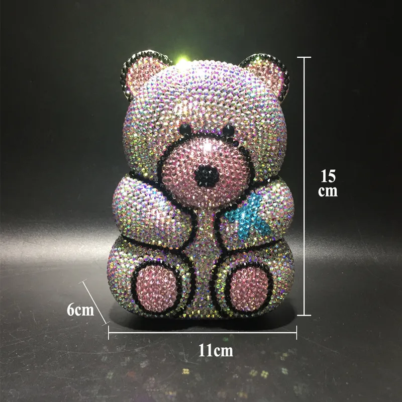 3D bonitos urso diamante noite saco de festa mulheres embreagem bolsa senhoras casamento cristais de casamento de prata azul amarelo