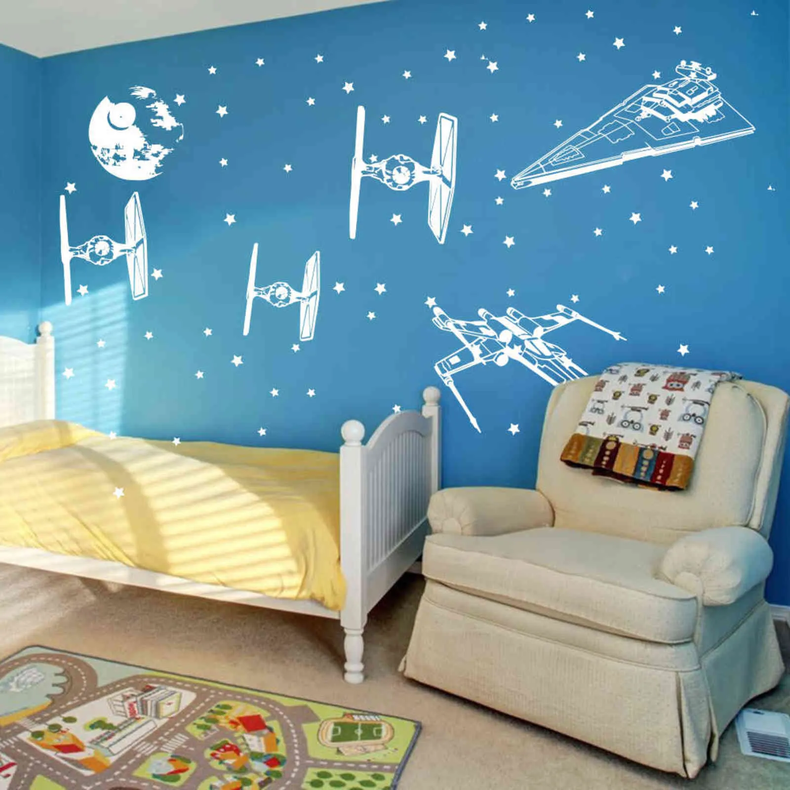 Spacecraft Millemium Falcon X Wing Fighter Wall Sticker Rocket Starfighters War Wall Decal Kids Room Nursery Vinyl Home Decor 211124