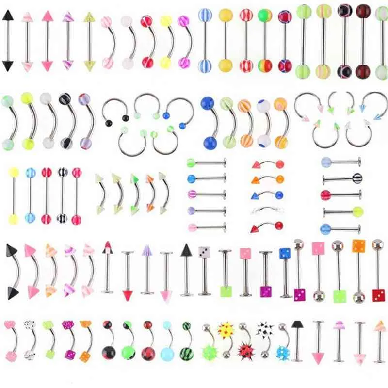 Wielofunkcyjny Body Piercing Biżuteria Lip Nose Studs Sutek Pierścionki Pierścionki śrubowe Uszaku Kunkiery Brwi Mieszane 105 sztuk / partia