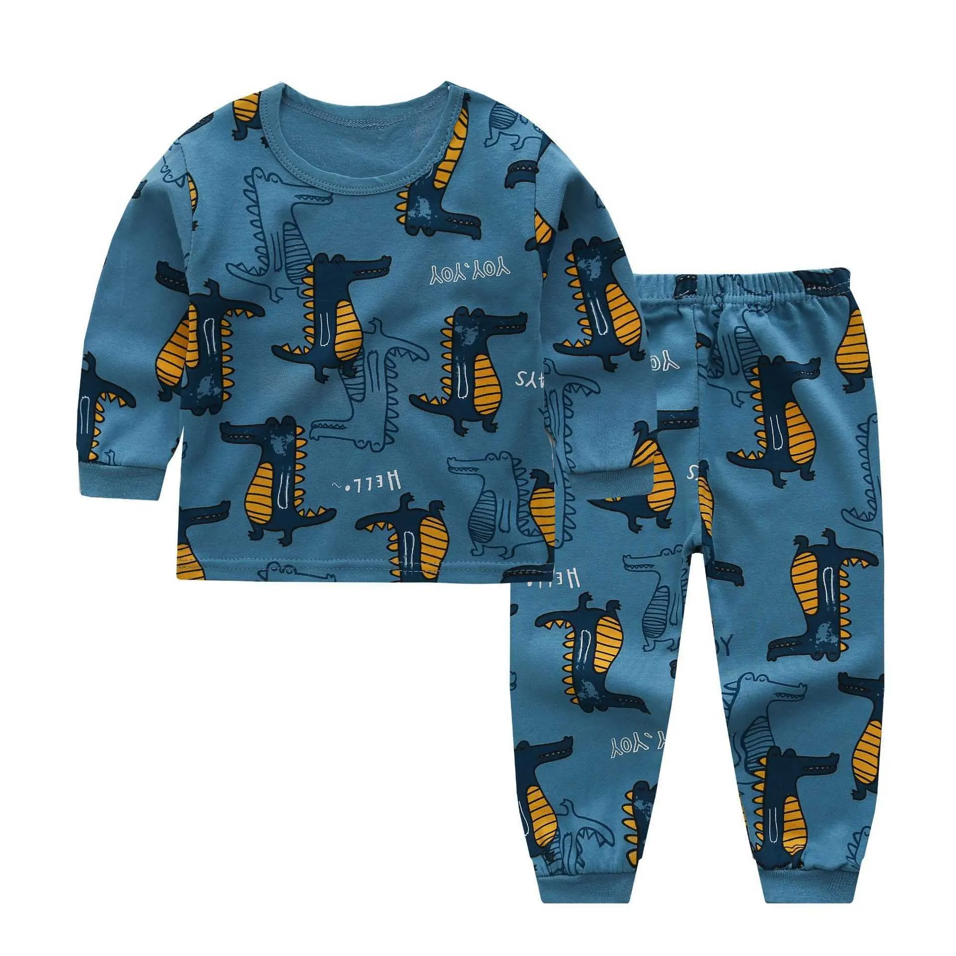 Unisex Nachtwäsche Anzüge Baumwolle Volle Kinderkleidung T-Shirts Hosen 2-teiliges Set Frühling Herbst Cartoon Kinder Junge Mädchen Pyjamas 210915