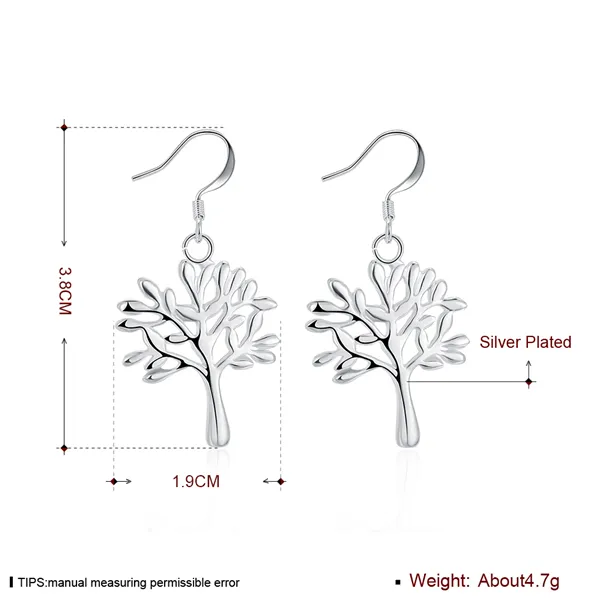 Energy tree sterling silver plated earrings size 3 8CM 1 9CM DMSE874 fashion 925 silver Plate earring jewelry Dangle & Chandelier232h