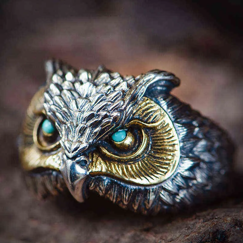 Kuroyoshi Handmade Ring Men039s en dames039S Opening Verstelbare wijsvinger Owl Vintage gravure Silver Jewelry Trend222W8328786
