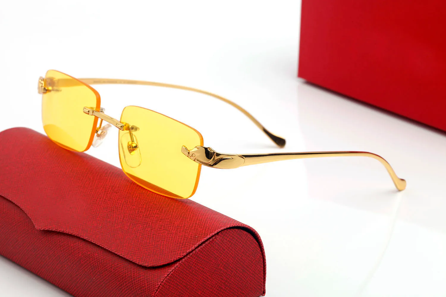 Red fashion sunglasses for mens unisex buffalo horn glasses men women rimless sun glasses silver gold metal frame Eyewear lunettes3003